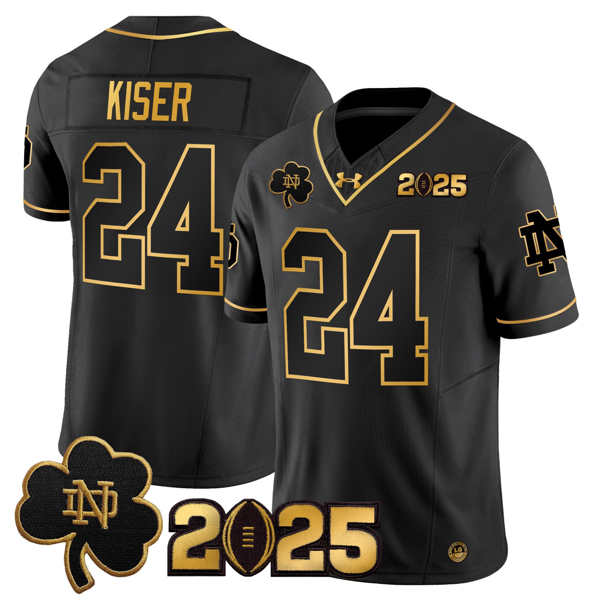 Men Notre Dame Fighting Irish #24 Kiser Black 2025 CFP Final Patch Gold Vapor Limited NCAA Jersey style 1